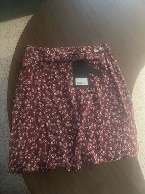 The Kooples Burgundy and White Floral Midi Skirt